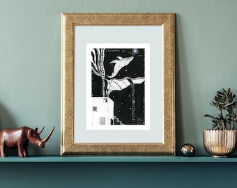 Title ' Whale ' ,  coloured aquarelles  art print from original painting