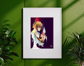 Title ' Girl with Cat ' ,  art print from original painting