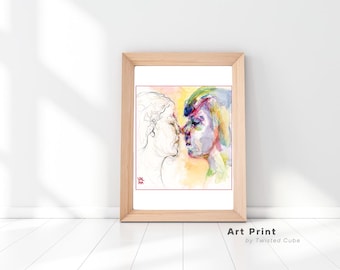 The Kiss Watercolor Art Print | Expressive Emotional Wall Decor by Twisted Cube Studio