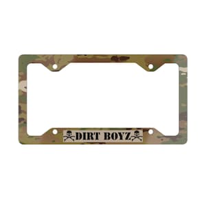 License Plate Frame, USAF DIRT BOYZ Logo with ocp Background, Air Force Car Accessories, Military Gift, Patriotic Auto Decor, Veteran