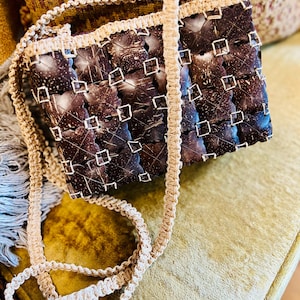 Vintage Coconut Shell Crossbody | Woven Boho Shoulder Bag | Handmade Natural Fiber Purse
