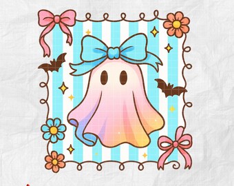 Kawaii Pastel Ghost PNG: Coquette Halloween Digital Download