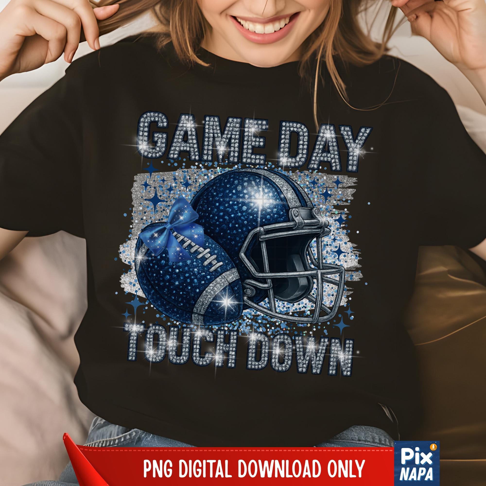 Touchdown Logo Blue Football Game Day Touchdown PNG, Blue Glitter Rhinestone Helmet and ...