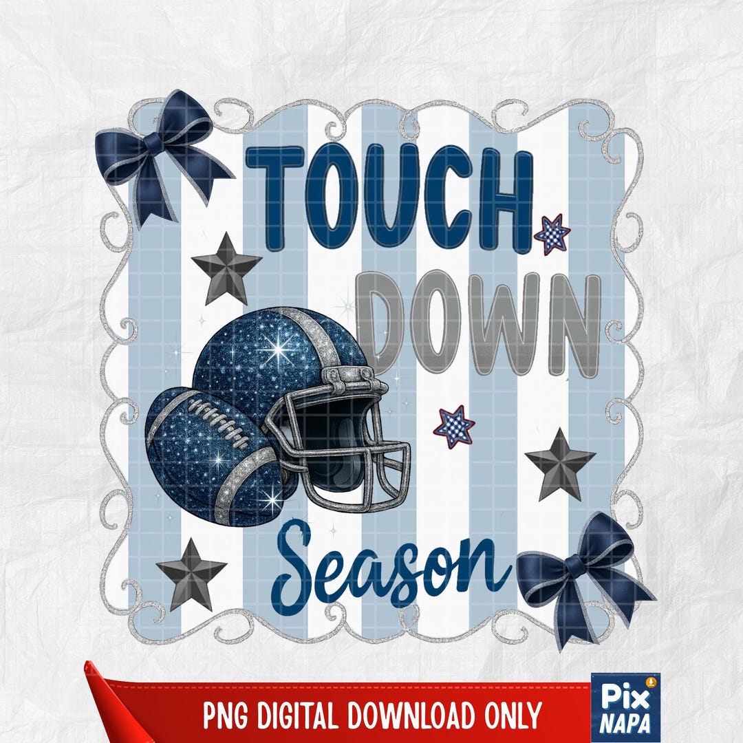 Touchdown Logo Blue Touchdown Season Football PNG: Blue Glitter Helmet & Bows (digital ...