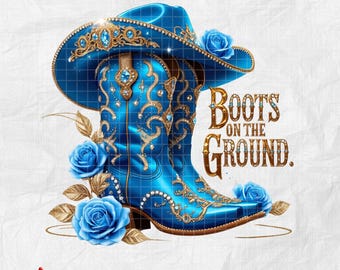 Blå juvelerade cowboystövlar PNG – Western Cowgirl blommig clipart – Country Rodeo digital nedladdning