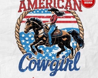 American Cowgirl Riding Horse PNG: 4th of July Rodeo Clipart (Digital Download)
