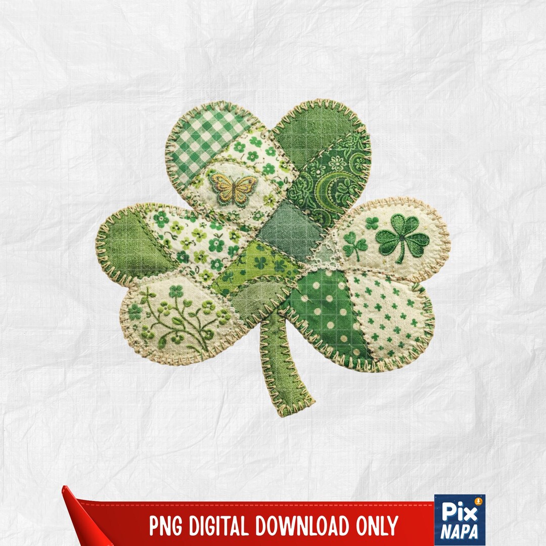Patchwork Shamrock PNG Quilted Fabric Clover Applique St Patrick Design ...