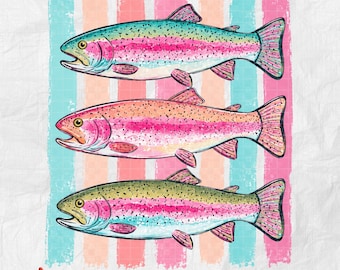 Rainbow Trout PNG Colorful Fish Stripes Preppy Summer Lake Life Design
