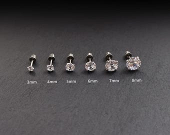 Silver Diamond Earrings, Ear Studs with Screwback, 3-8mm Size Options Are Available, Lady's Ear Studs, Gift For Women, Gift For Mom