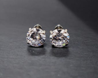 Silver Diamond Earrings, Ear Studs with Screwback, 3-8mm Size Options Are Available, Lady's Ear Studs, Gift For Women, Gift For Mom