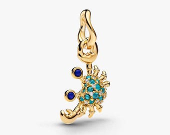 For Pandora CZ Crab Dangle Charm Gold Pendant