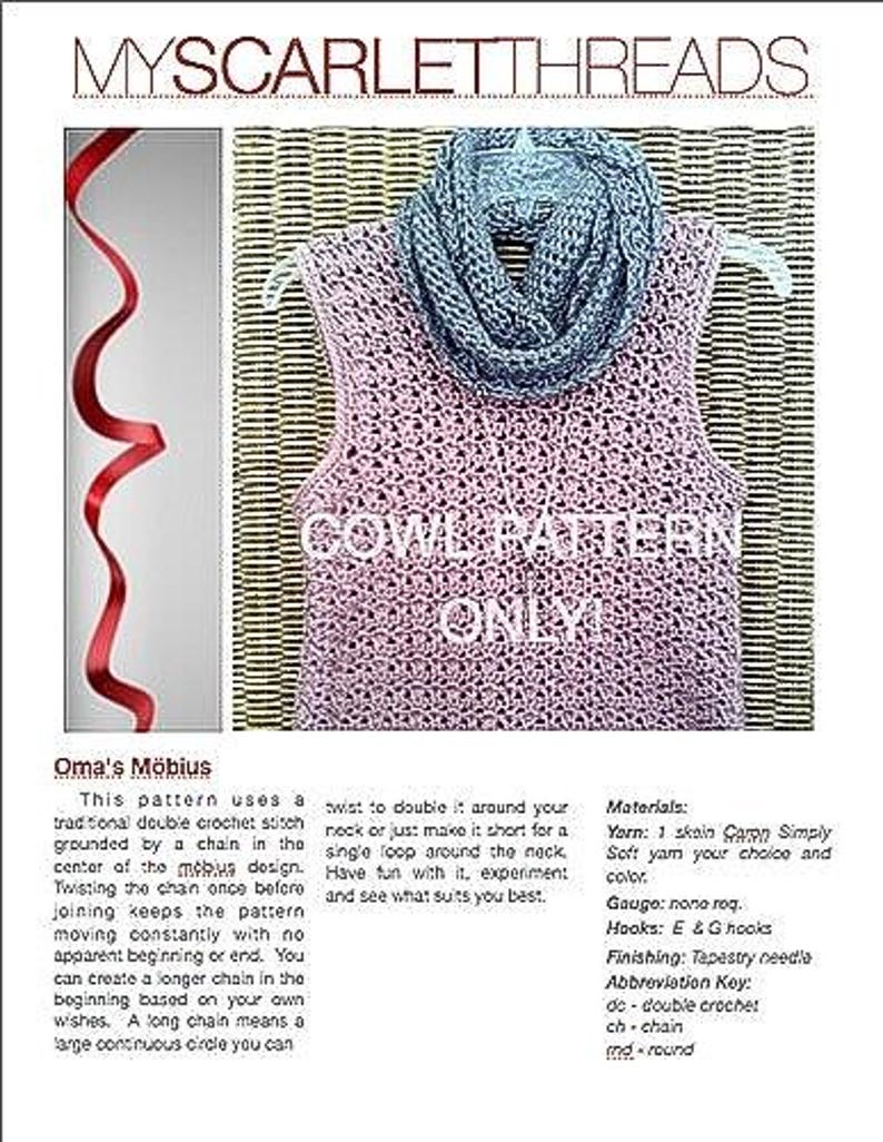Mobius Cowl Pattern, Infinity Scarf Pattern INSTANT DOWNLOAD image 1