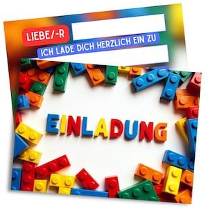 Premium Einladungskarten Kindergeburtstag Mädchen und Jungen - Bausteine Einladungskarten Geburtstag - coole Einladungen für Kinder