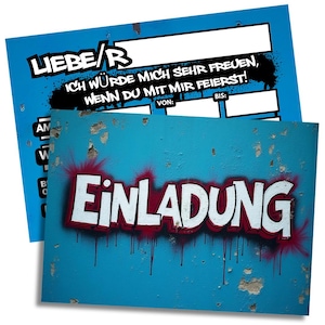 Einladungskarten Kindergeburtstag Mädchen und Jungen - Grafitti Einladungskarten Geburtstag - Graffiti Einladungen Kinder