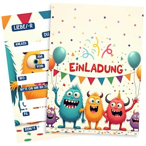 Invito per la festa dei mostri - Invito per il compleanno dei mostri per ragazzi e ragazze - Divertenti biglietti d'invito a tema mostri - Biglietti per compleanni per bambini