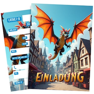 Premium children&#39;s birthday invitation cards for boys & girls - Dragon - Children&#39;s birthday invitations - high quality - To fill out #73