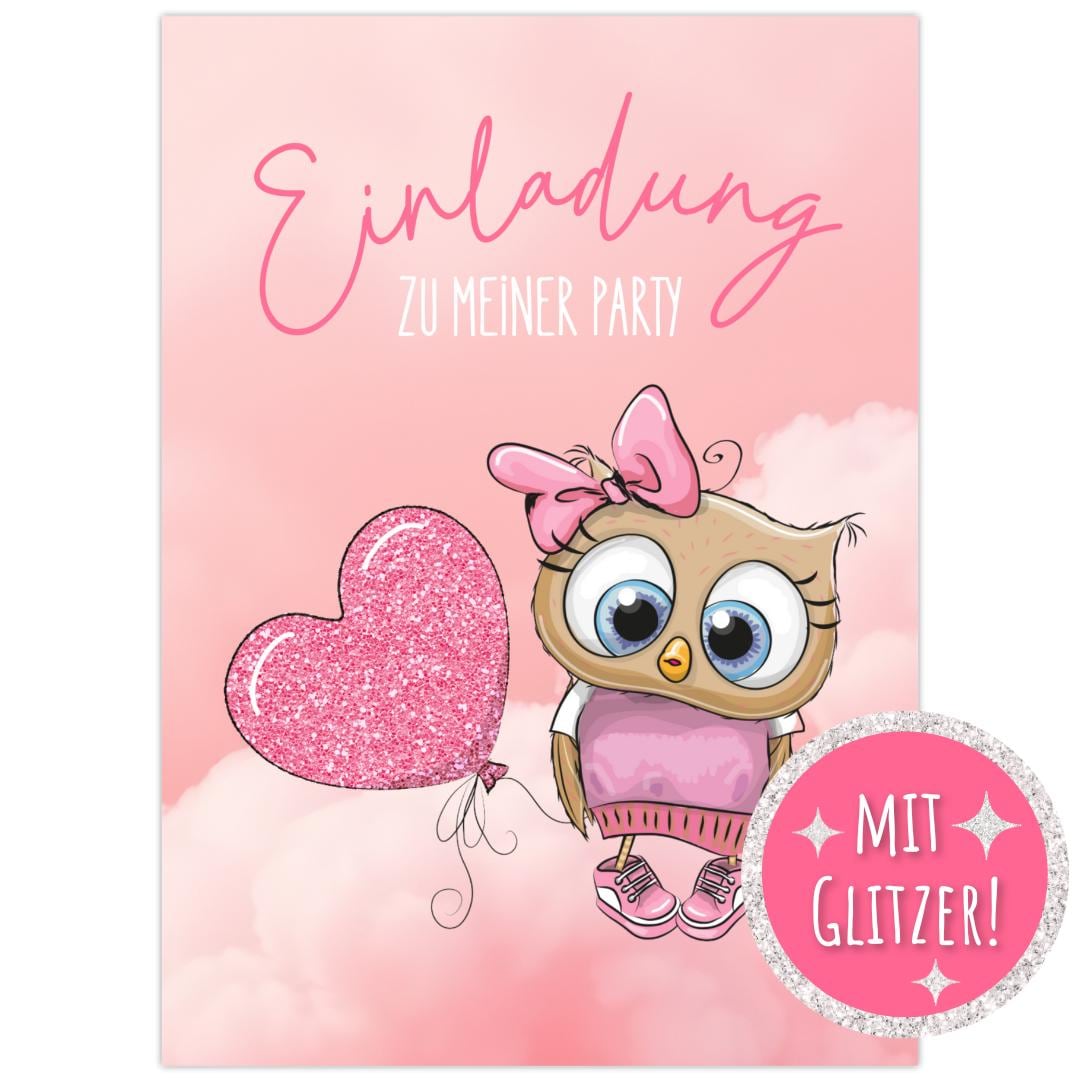 almira Design 10x Einladungskarten für ZWILLINGE Kindergeburtstag EULEN, Einladungen, Geburtstagsparty, Kinder