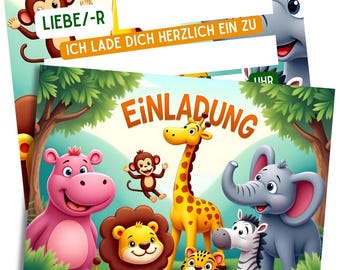 Biglietti d'invito per compleanni di bambini - Biglietti d'invito per compleanni a tema animali - inviti fantastici per bambini