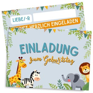 Tarjetas de invitación para cumpleaños infantiles - Tarjetas de invitación de animales salvajes para que los niños completen