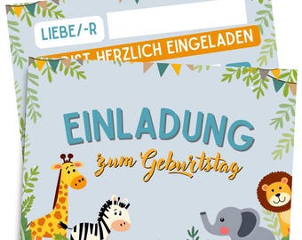 Set 8 Biglietti D'Invito Per Compleanno Bambini Con Buste Kraft - Animali Stile Scandinavo (Leone)