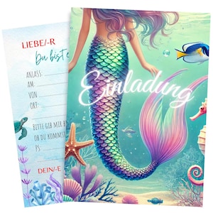 Convites para festa de aniversário infantil, convites para festa de sereia para crianças, convites de aniversário para meninas - convite ecológico
