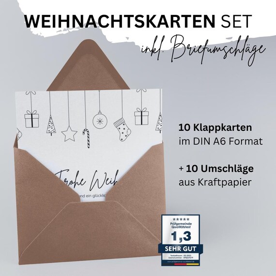 DMHSGIFT Kerstkaarten met envelop, set van 20 stuks, A6 vouwkaarten, kerstkaarten, set kerstkaarten voor familie, vrienden
