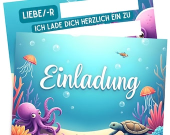 Invitation cards children's birthday girls and boys - sea underwater world invitation cards birthday - sea invitations children