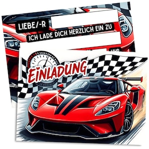 Tarjetas de invitación premium para cumpleaños infantiles para niñas y niños - Tarjetas de invitación de coches para cumpleaños - Invitaciones de coches de carreras para niños