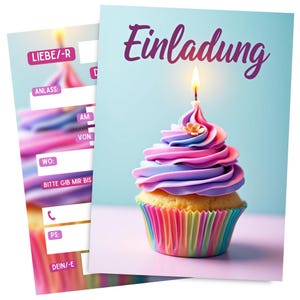 Tarjetas de invitación para cumpleaños infantiles para niñas y niños - Tarjetas de invitación de cupcakes para cumpleaños - Invitaciones de cumpleaños de cupcakes para niñas