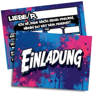 Cartes d'invitation pour anniversaires d'enfants pour filles et garçons - Cartes d'invitation graffiti pour anniversaires - Invitations graffiti pour enfants