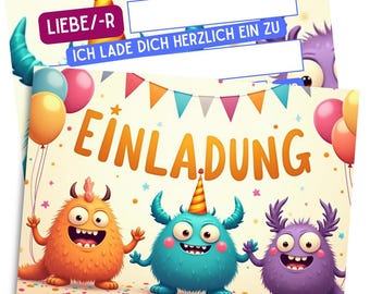 Invitation cards for children's birthdays - Monster invitation cards for birthdays - cool invitations for children