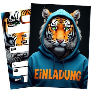 Tarjetas de invitación premium para cumpleaños infantiles - Tigre Divertido - Invitaciones de cumpleaños para niños - alta calidad - Para rellenar