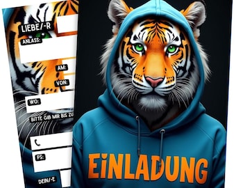 Biglietti d'invito premium per compleanni bambini - Tigre divertente - Inviti di compleanno per bambini - alta qualità - Da compilare