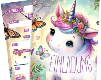 Invitation cards children's birthday unicorn party invitations for children, birthday invitations for girls - climate-friendly invitation