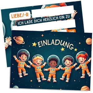 Tarjetas de invitación premium para cumpleaños infantiles - Tarjetas de invitación de astronautas para cumpleaños - Invitaciones espaciales para niños