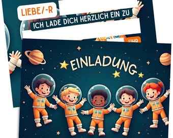 Premium invitation cards for children's birthdays - Astronaut invitation cards for birthdays - Space invitations for children