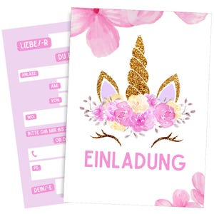 Einhorn Einladungskarten Kindergeburtstag - Einladungskarten Geburtstag - Einladungskarten Einhorn Mädchen - Einhorn Geburtstag für Mädchen