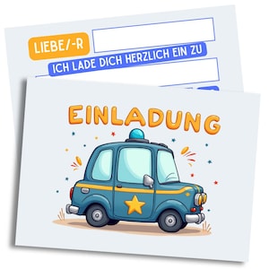 Tarjetas de invitación para cumpleaños infantiles para niñas y niños - Tarjetas de invitación de coche de policía para cumpleaños - Invitaciones geniales para niños
