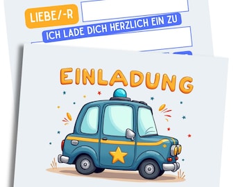 Invitation cards for children's birthdays for girls and boys - Police car invitation cards for birthdays - cool invitations for children