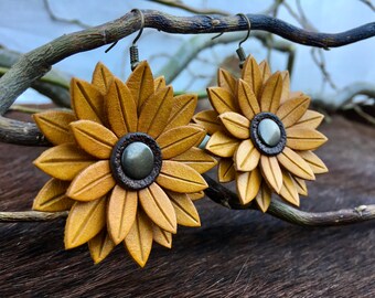 Custom Leather Floral Earrings Yellow