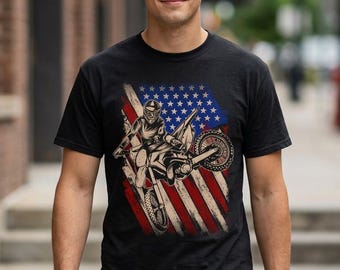 Camiseta de motocross con la bandera estadounidense / Camiseta de carreras de motos de tierra de EE. UU.