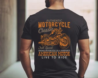 T-shirt graphique de moto de style vintage, t-shirt de motard classique