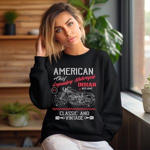 Vintage motorcycle sweatshirt for bikers and motorcycle enthusiasts, retro biker crewneck, classic vintage style, American pride,