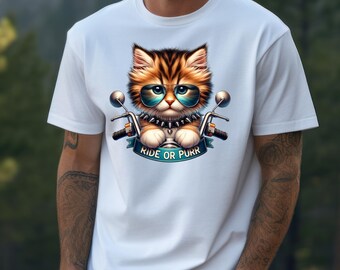 Motorcycle Kitty Cat Biker T-Shirt | Vintage Bike Leathers Tee