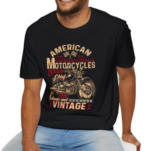 T-shirt unisexe moto vintage américain, t-shirt motard classique, cadeau pour amateur de moto, vêtements de moto, t-shirt rétro