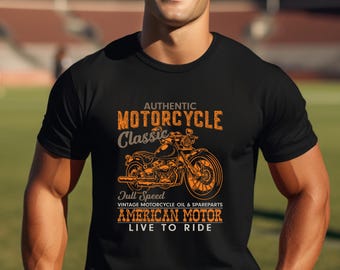 Vintage style Motorcycle T-Shirt: Heavy Cotton Biker Graphic Tee,gift for biker