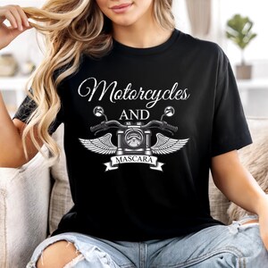 Motorcycles & Mascara Tee: Unisex Heavy Cotton Biker Shirt