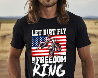 Camiseta unisex "Let Dirt Fly" / Diseño patriótico de motocross