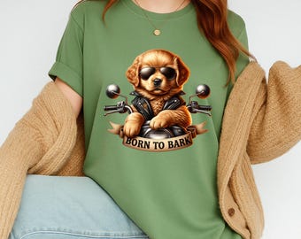 Garment-Dyed Dog Motorcycle Rider T-Shirt | Vintage Biker Pup Graphic Tee