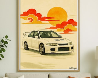 Mitsubishi Lancer Sunset Poster: JDM Watercolor Car Print